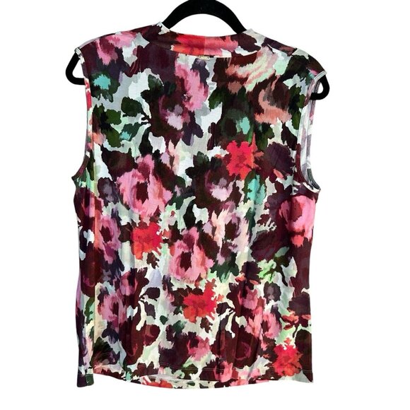 NWT St. John Pink Floral Print Sleeveless Blouse Top Women's Scoop Neck Size M - Picture 2 of 9